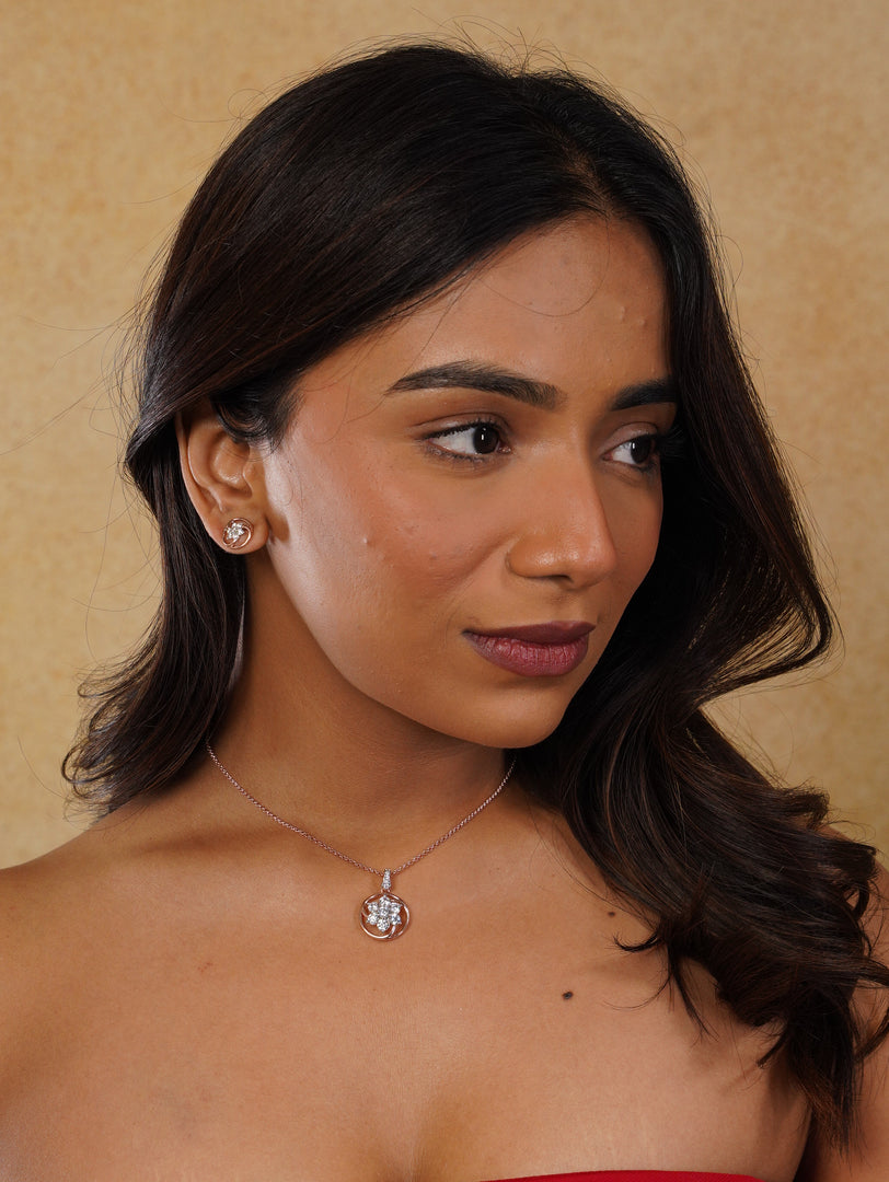 Flower Pendant Necklace With Earrings