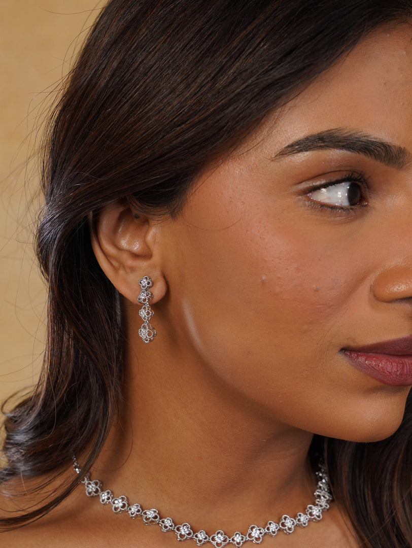 Flower Design Zircon Neckpiece With Earrings