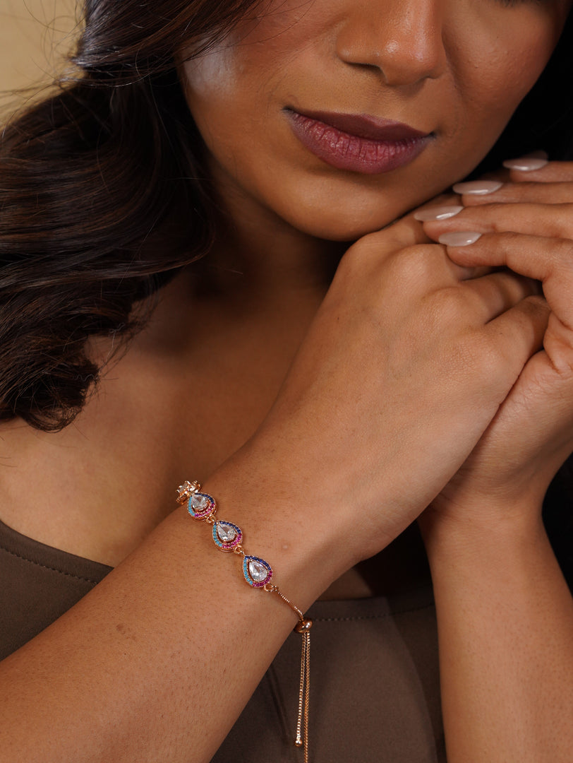Paan Leaf Chain Bracelet With Colorful Zircon