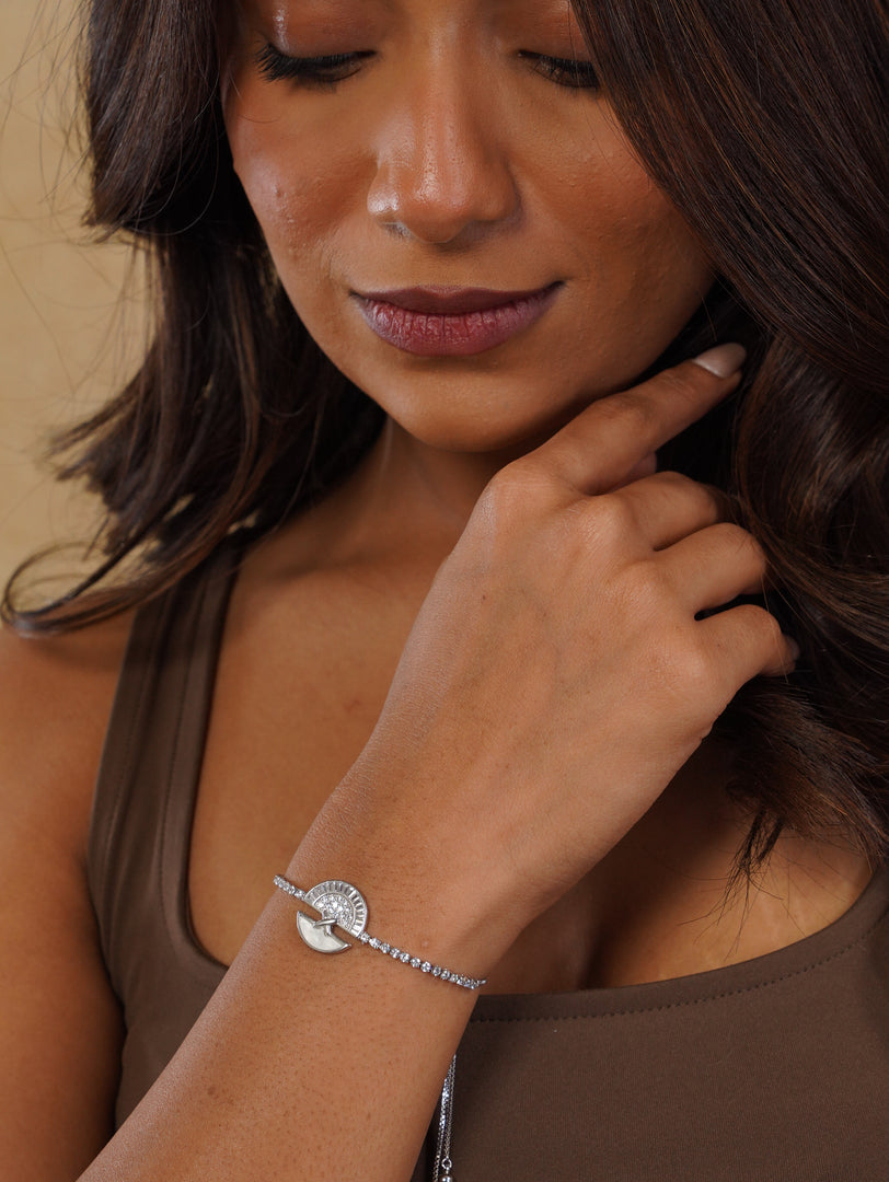 Crescent Moon Zircon Stone Chain Bracelet