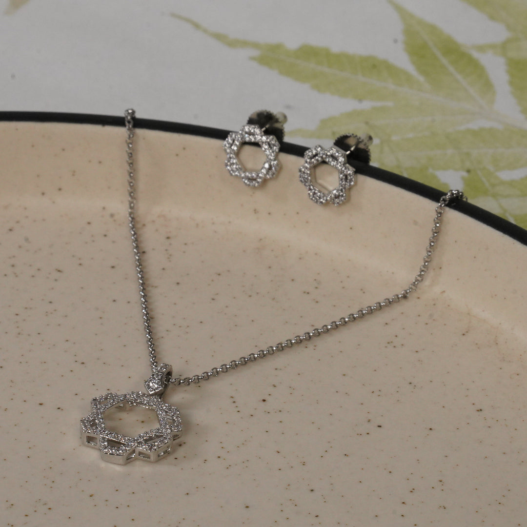 Silver Eternal Loop Necklace With Earrings