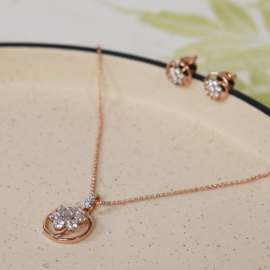 Flower Pendant Necklace With Earrings
