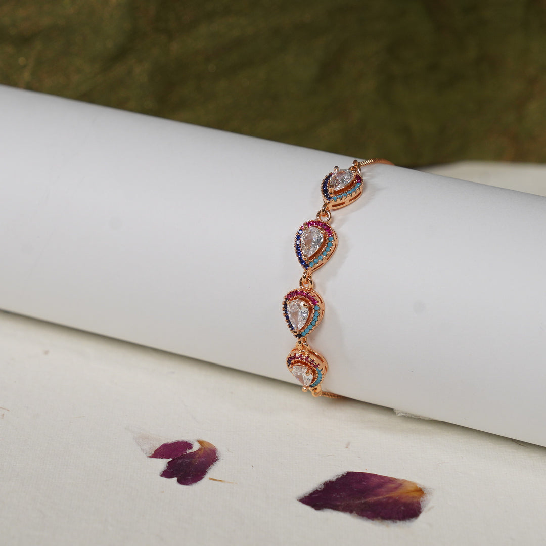 Paan Leaf Chain Bracelet With Colorful Zircon