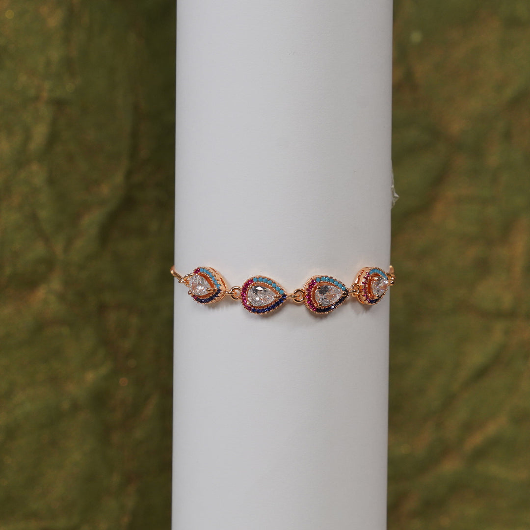 Paan Leaf Chain Bracelet With Colorful Zircon