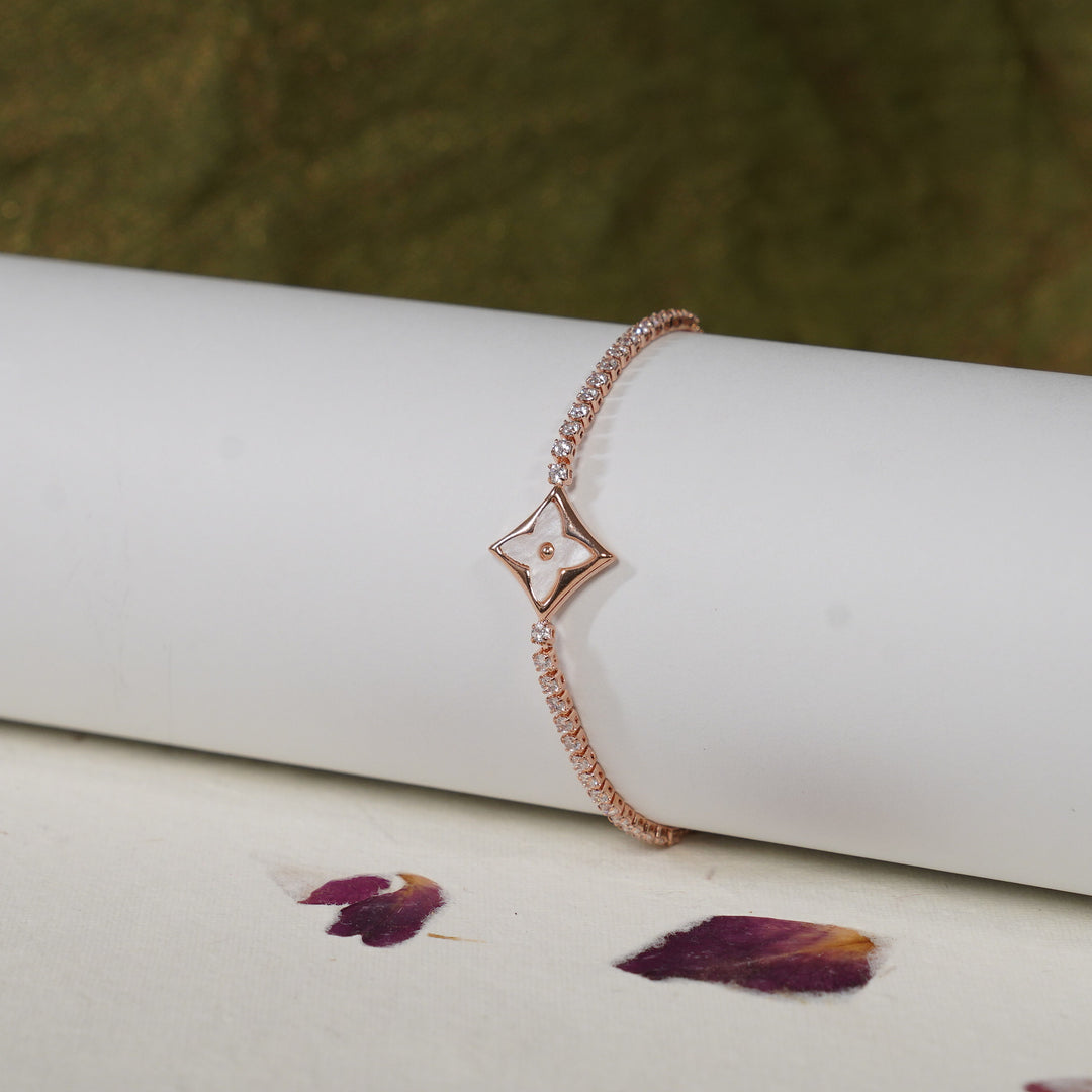Rose Gold Star Enamel Chain Bracelet With Zircon Stone