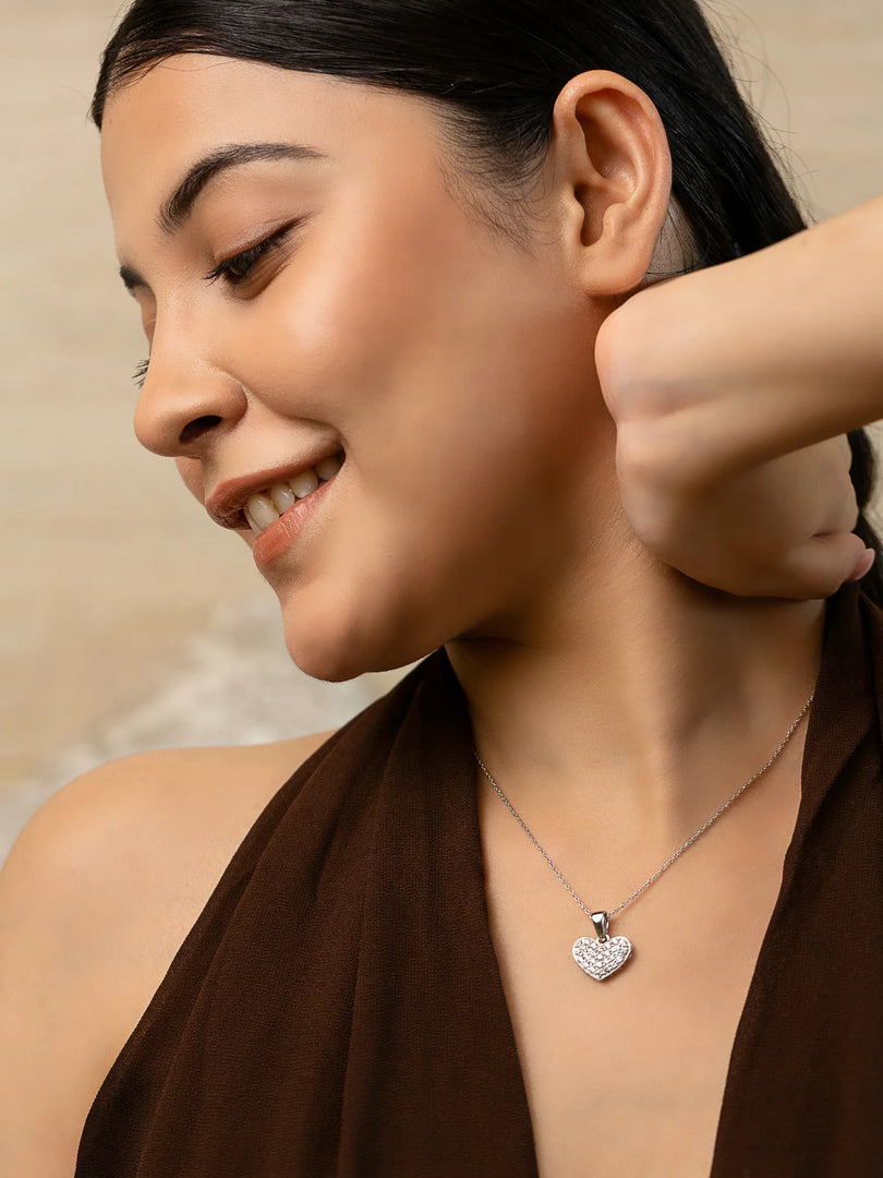 Silver Heart Necklace and Rhodium Plated