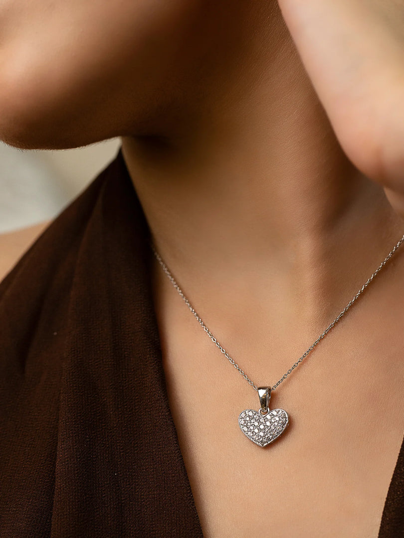 Silver Heart Necklace and Rhodium Plated