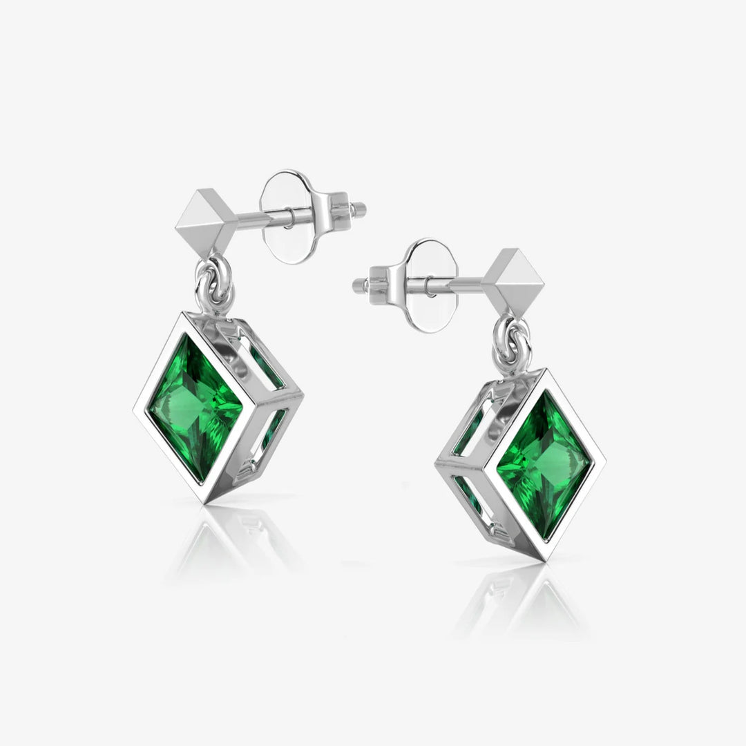 Silver Emerald Earrings & Rhodium Plated
