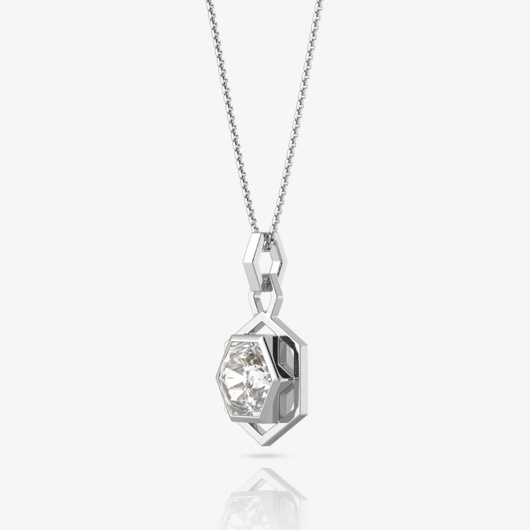 Hexagon Necklace Silver & Rhodium Plated