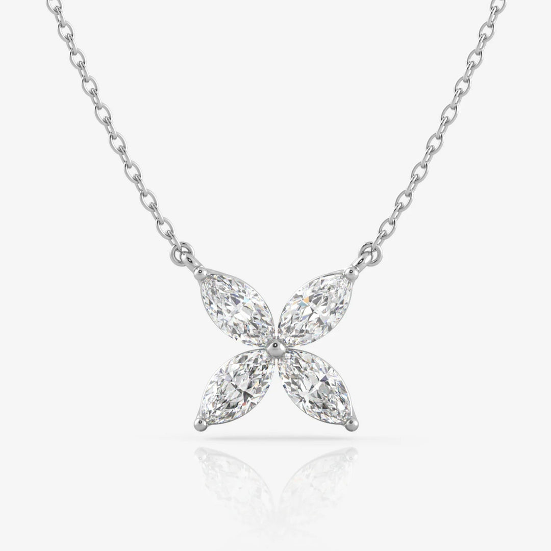 Silver Flora Necklace, Rhodium Plated