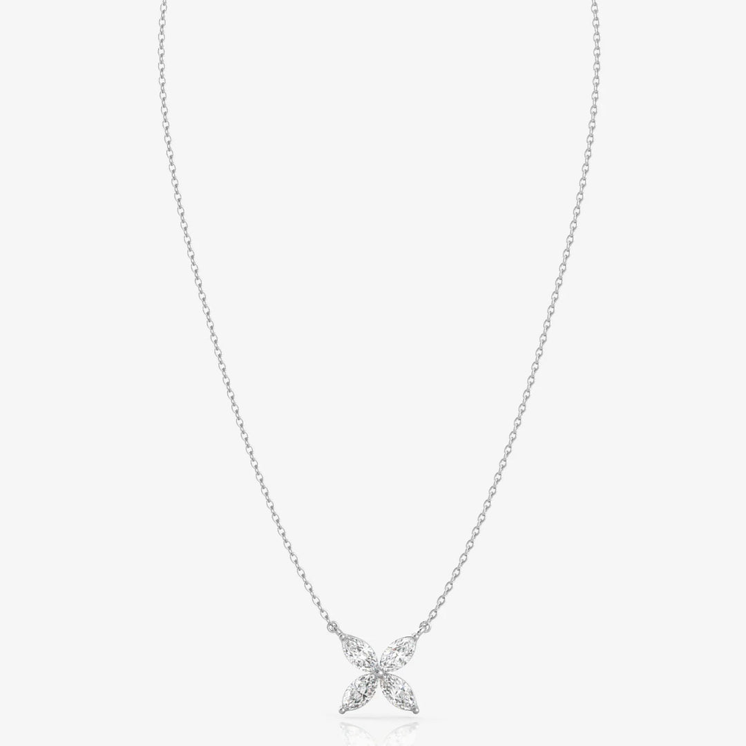 Silver Flora Necklace, Rhodium Plated