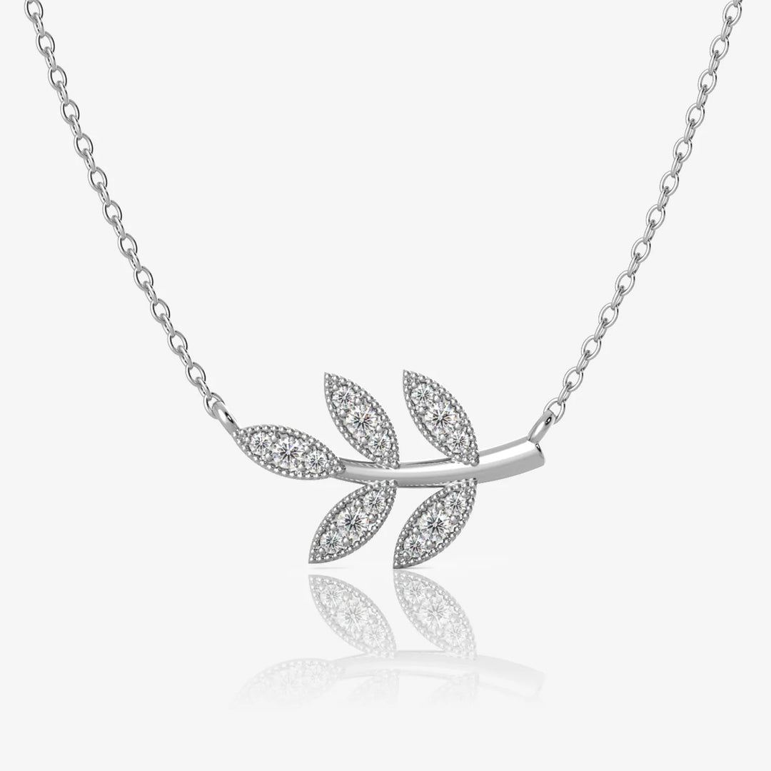 Silver Fairy Leaf Necklace, Rhodium Plated