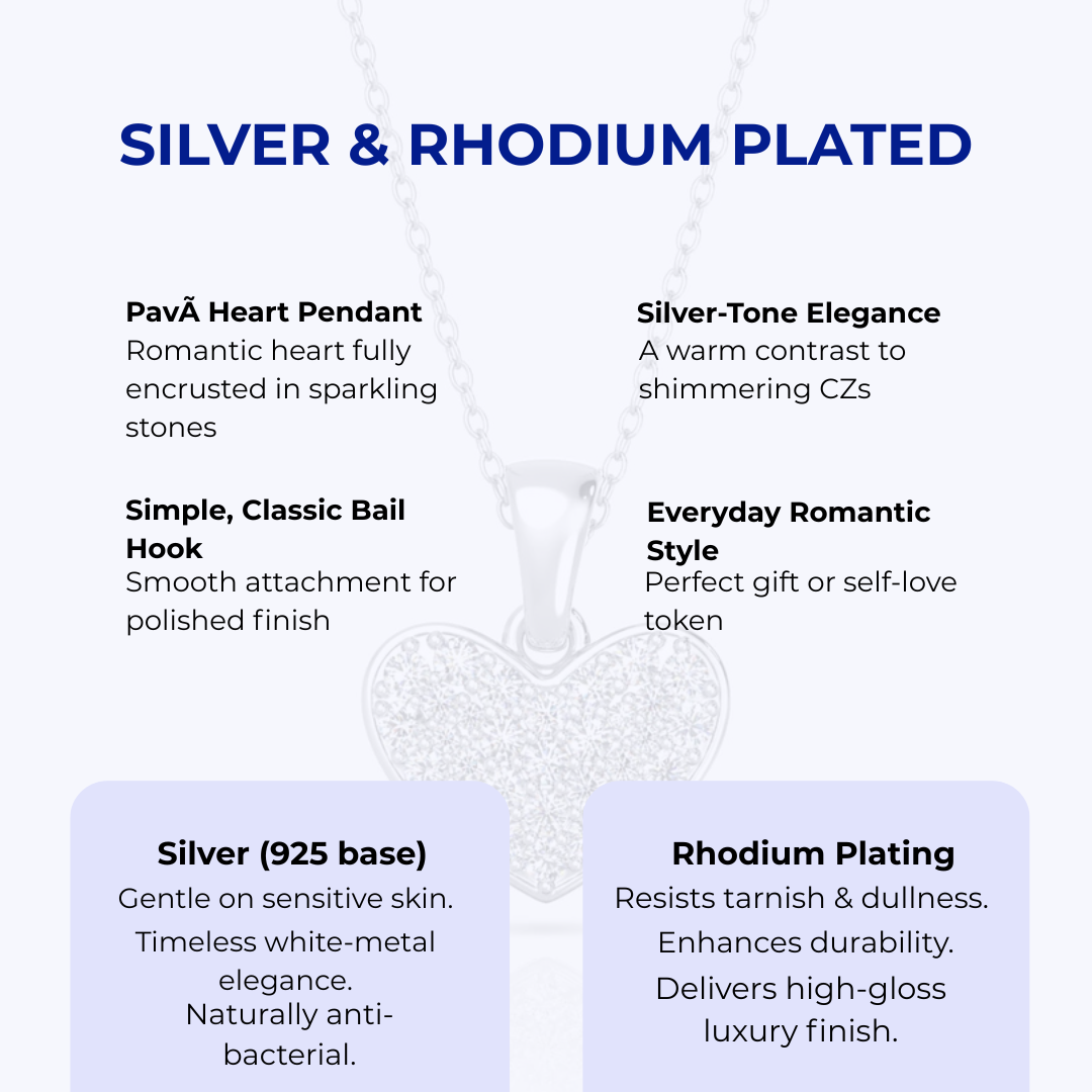 Silver Heart Necklace and Rhodium Plated