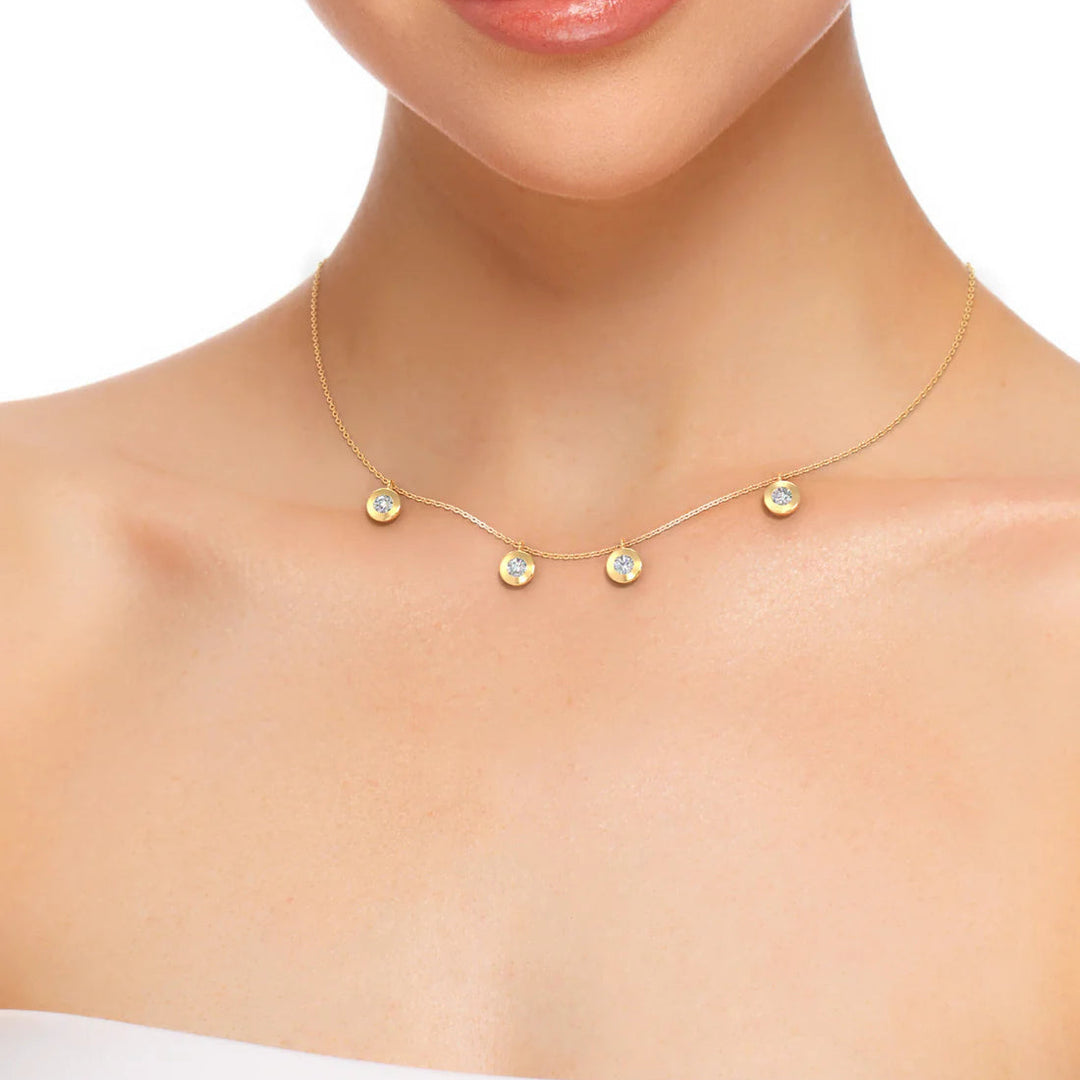 Silver Round Necklace, 18K Gold Plated