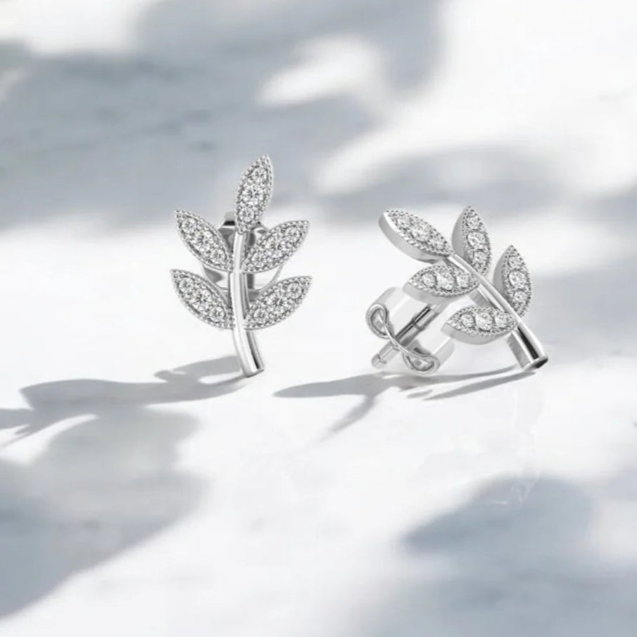 Leaf Necklace & Earrings Set, RHODIUM PLATED