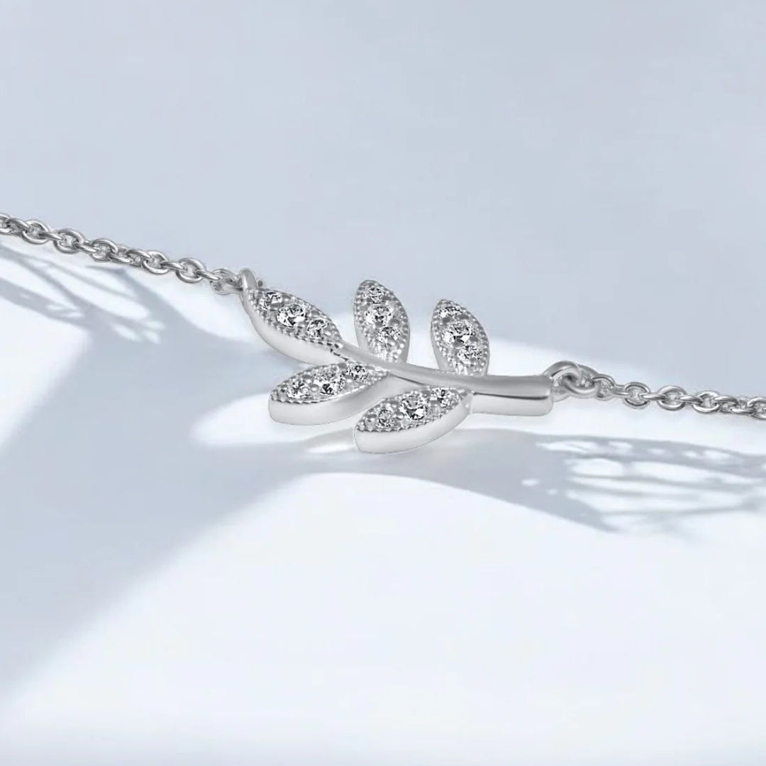 Leaf Necklace & Earrings Set, RHODIUM PLATED