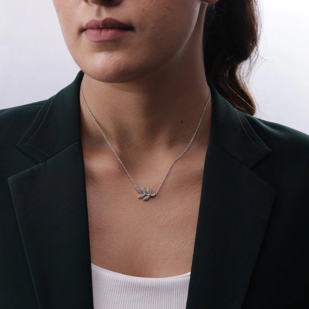 Silver Fairy Leaf Necklace, Rhodium Plated