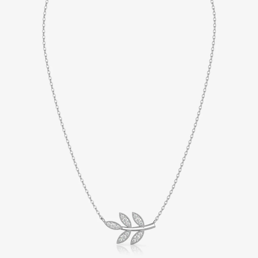 Leaf Necklace & Earrings Set, RHODIUM PLATED