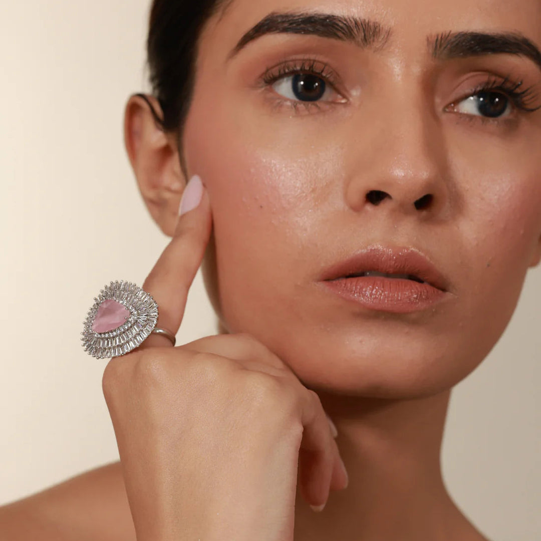 Cocktail Ring, Adjustable & Rhodium Plated