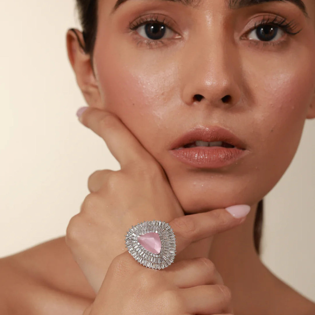 Cocktail Ring, Adjustable & Rhodium Plated