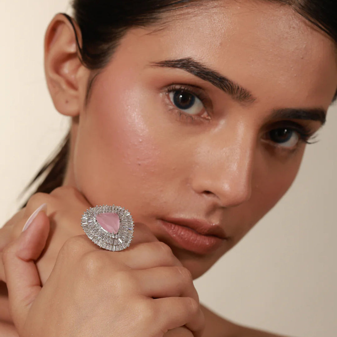Cocktail Ring, Adjustable & Rhodium Plated