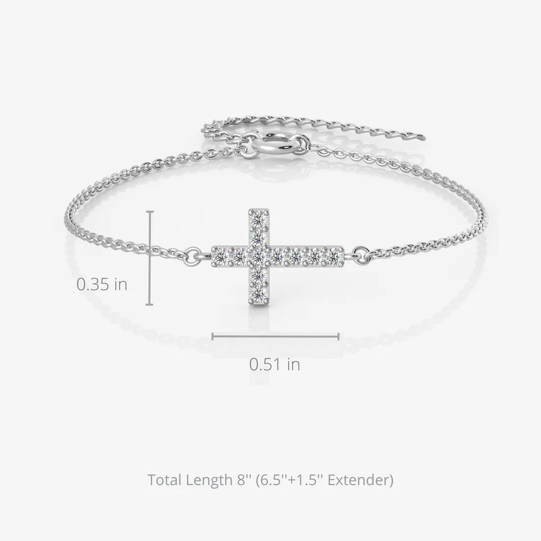 Silver Dainty Cross Bracelet, Rhodium Plated