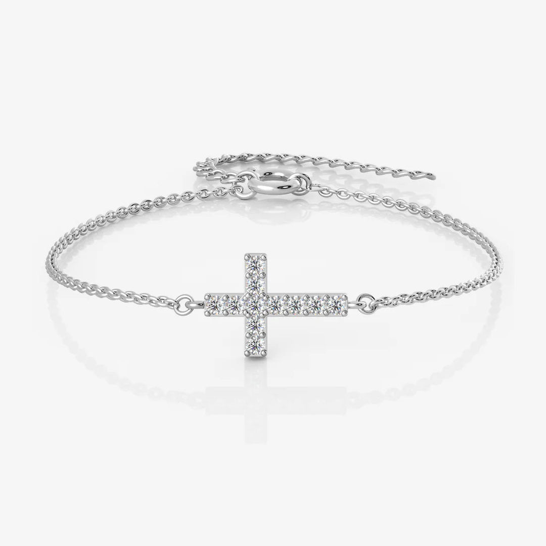 Silver Dainty Cross Bracelet, Rhodium Plated