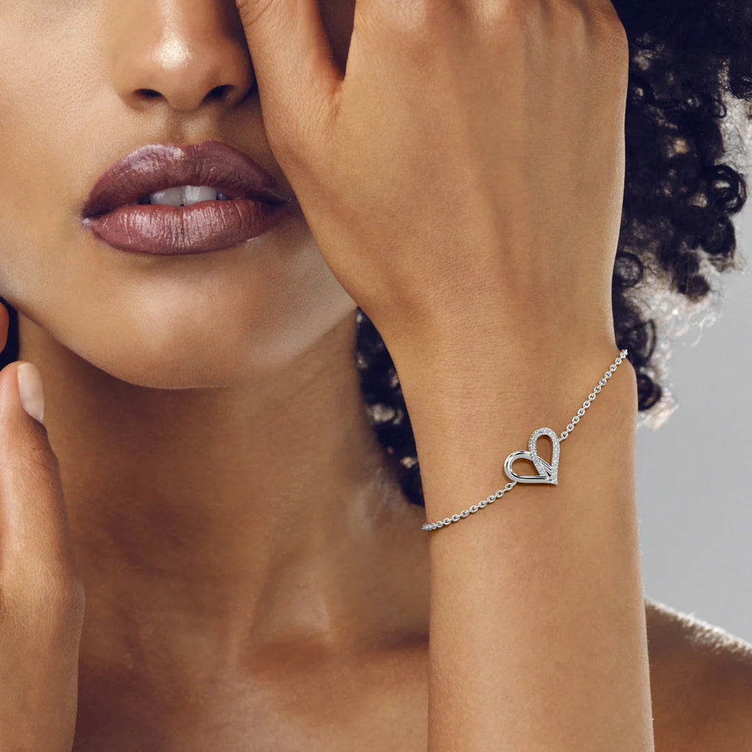 Silver Gorgeous Heart Bracelet, Rhodium Plated