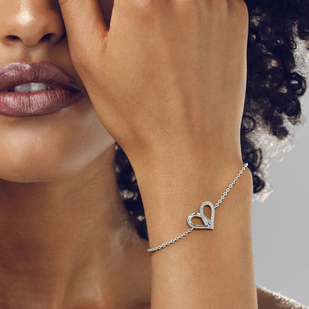 Silver Gorgeous Heart Bracelet, Rhodium Plated