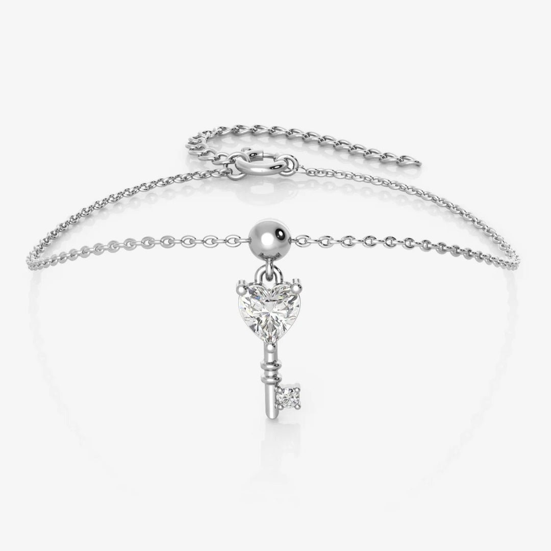 Silver Key Charm Bracelet, Rhodium Plated