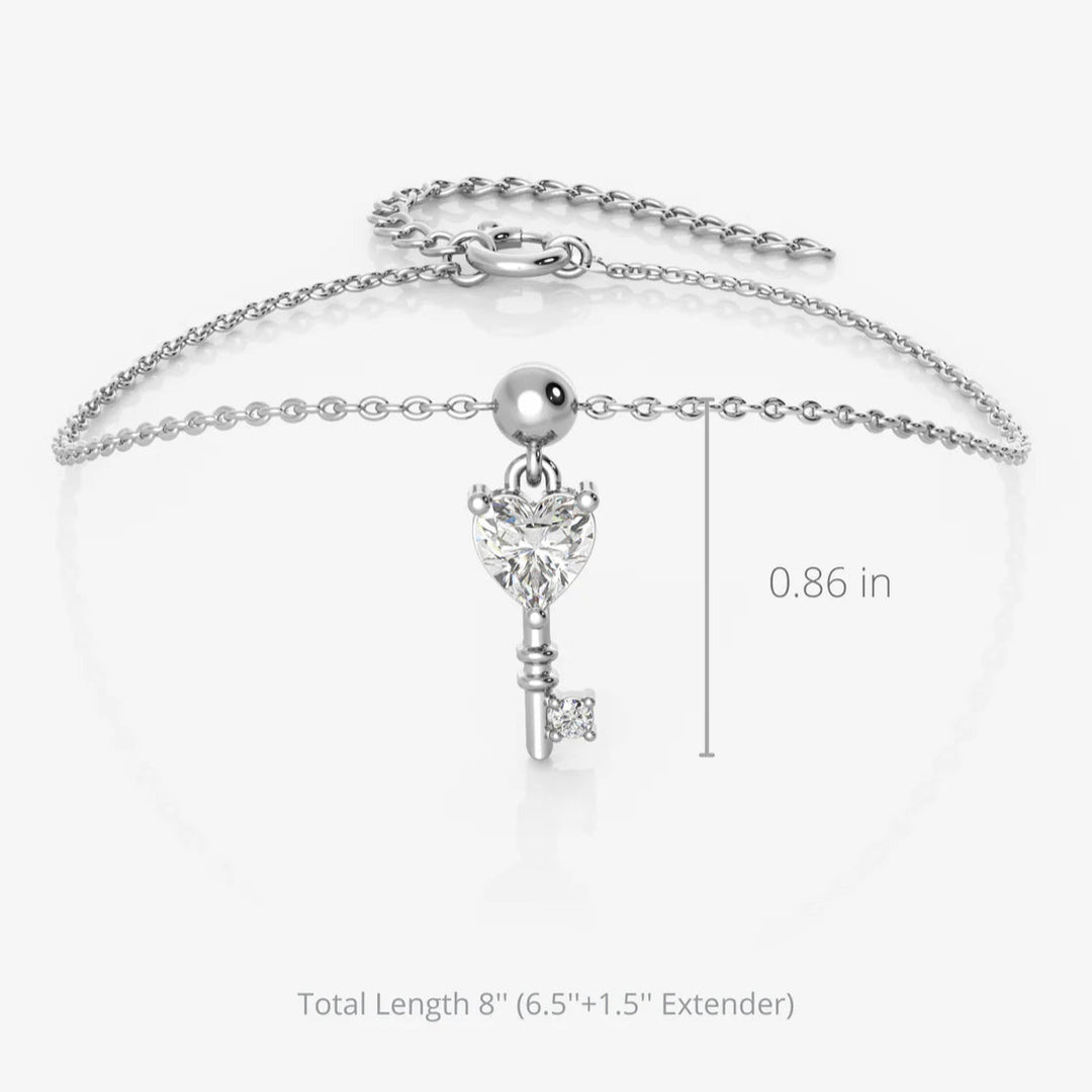 Silver Key Charm Bracelet, Rhodium Plated