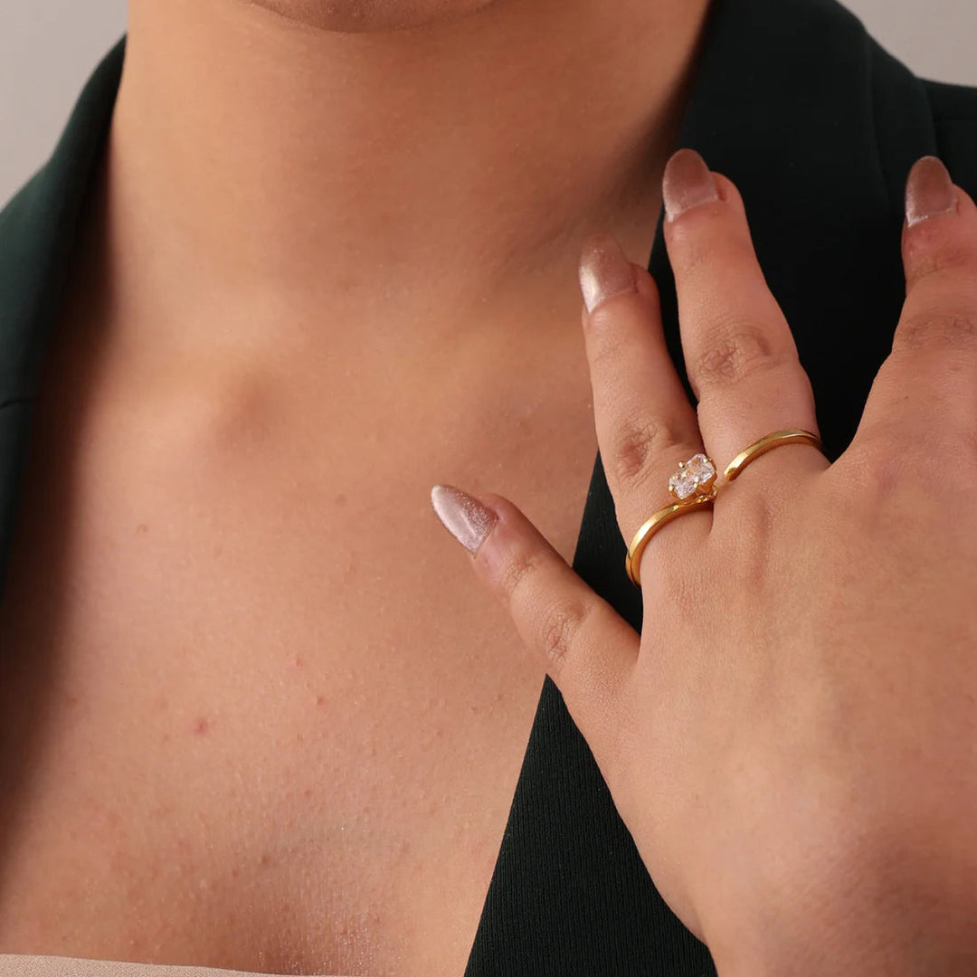 Two Finger Adjustable Ring, 18K Gold Plated