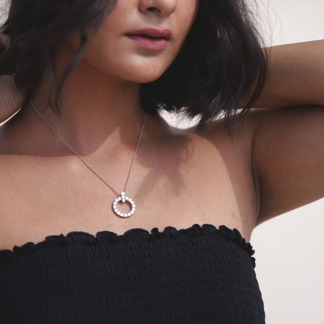 Silver Circle Necklace, Rhodium Plated