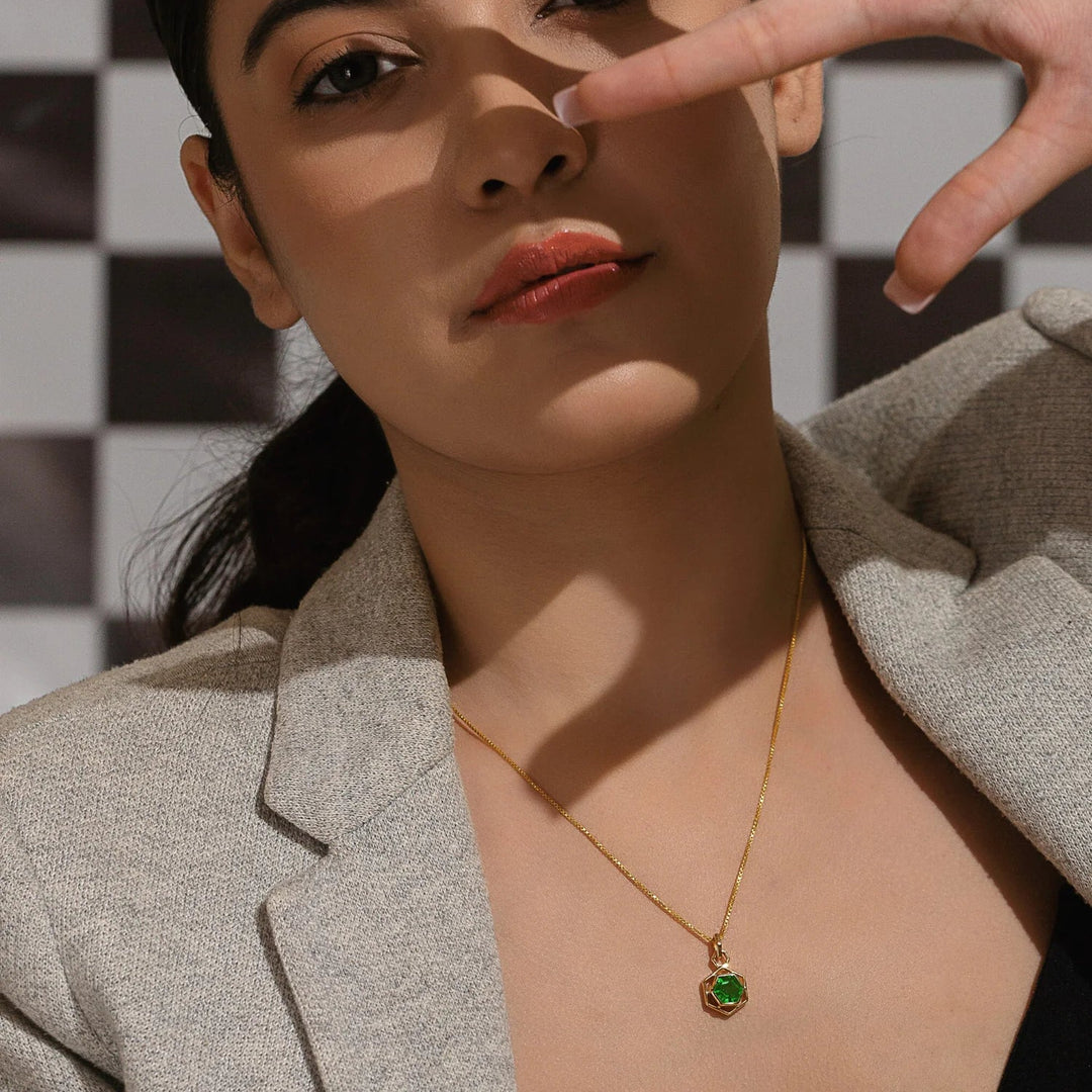 Silver Hexagon Necklace, 18k Gold Plated