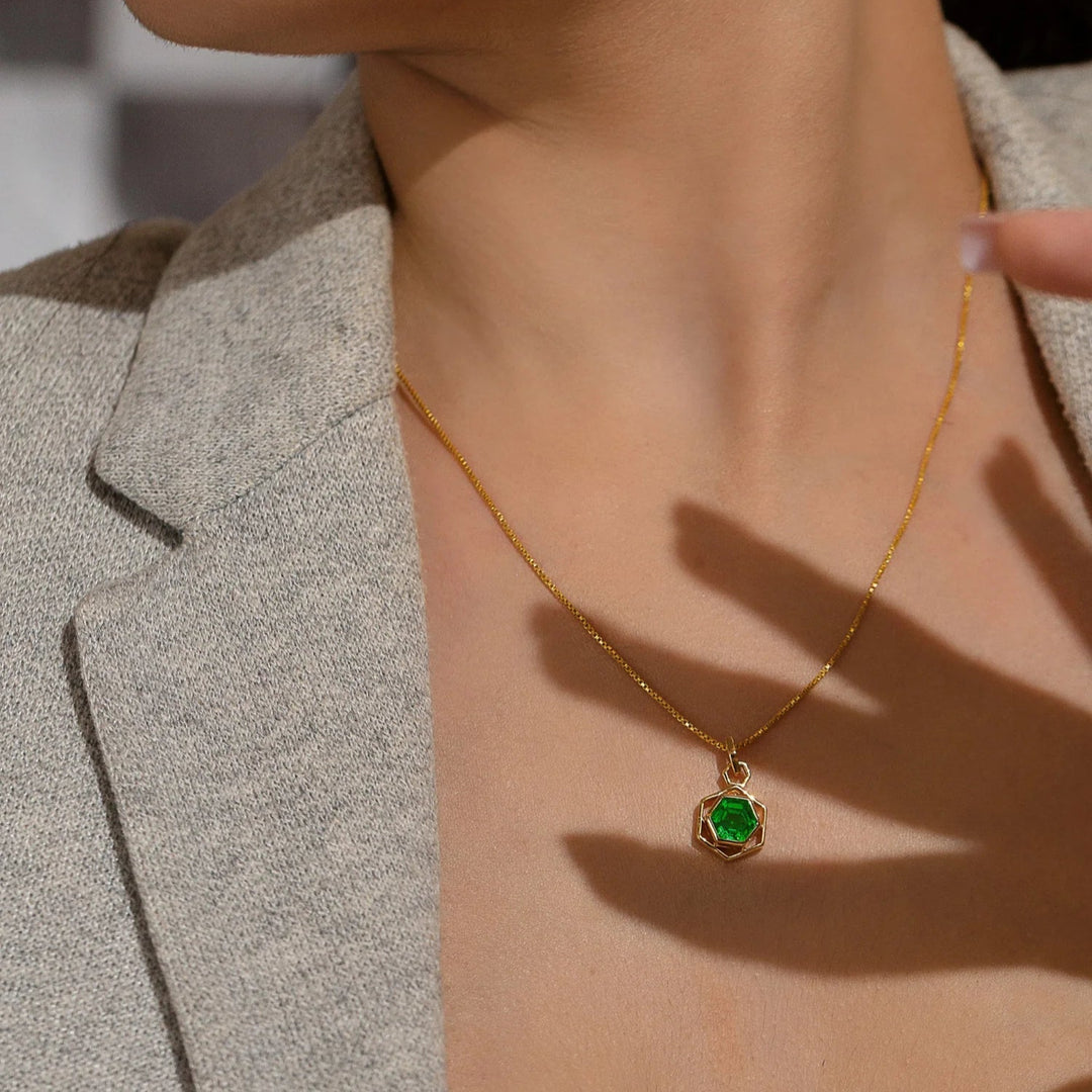 Silver Hexagon Necklace, 18k Gold Plated