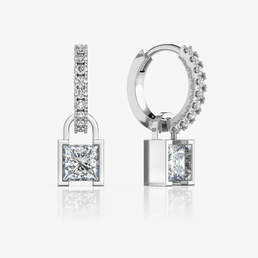 Silver Lock Hoop Earrings, Rhodium Plated