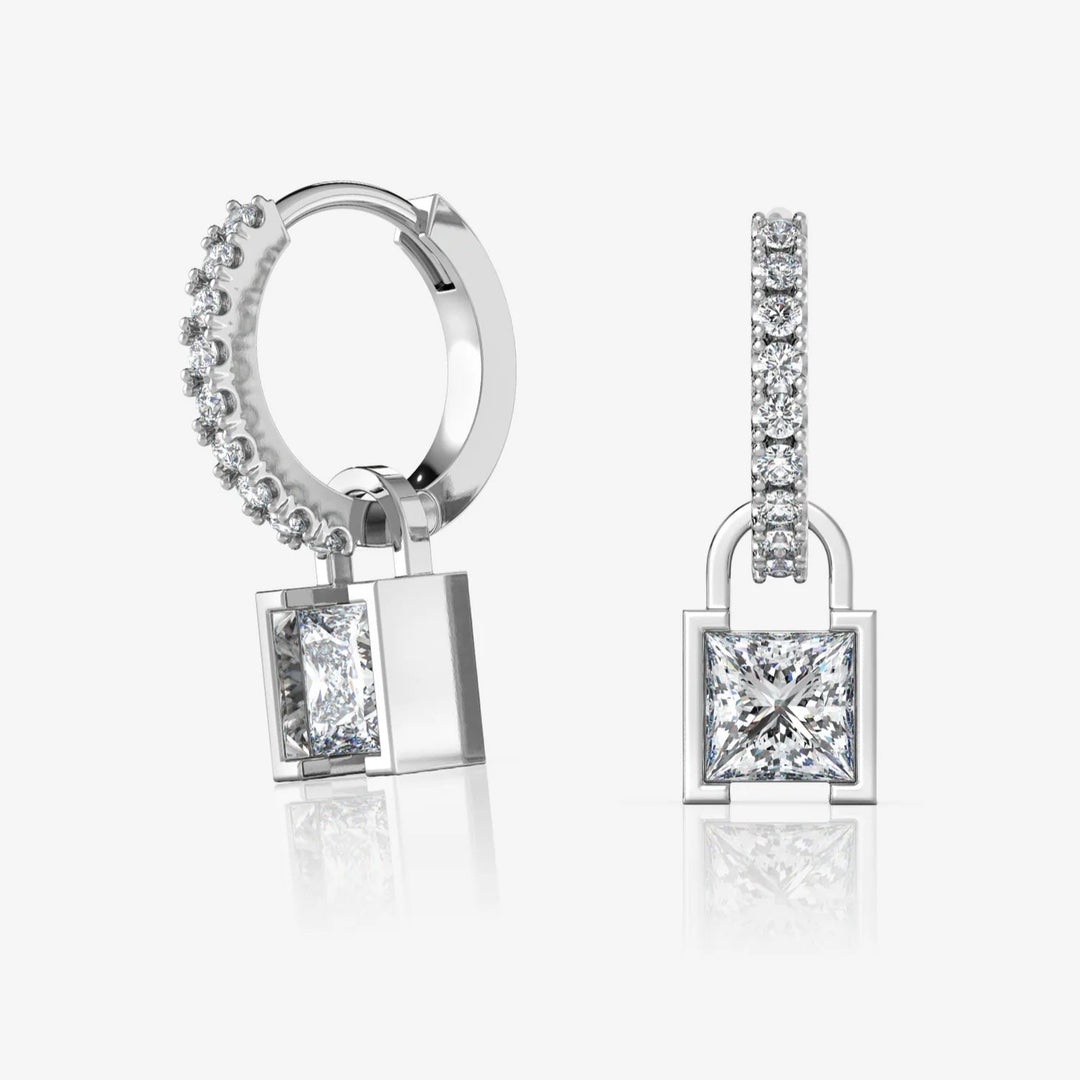 Silver Lock Hoop Earrings, Rhodium Plated