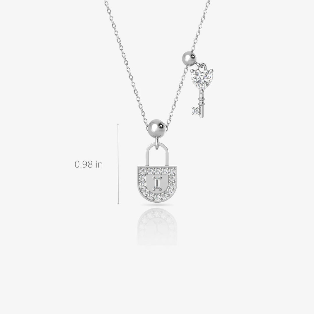 Silver Lock & Key Necklace, Rhodium Plated