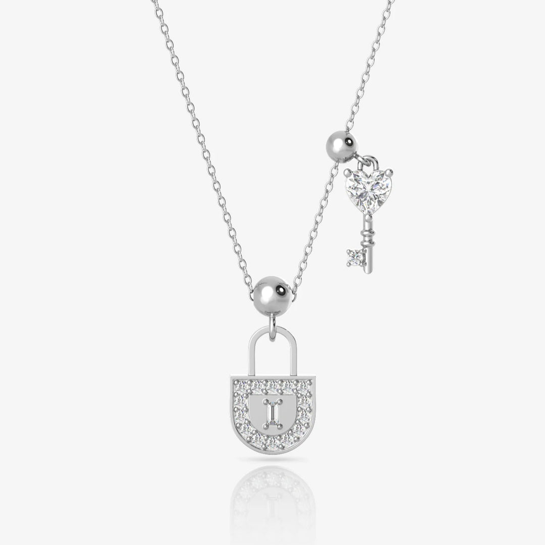 Silver Lock & Key Necklace, Rhodium Plated