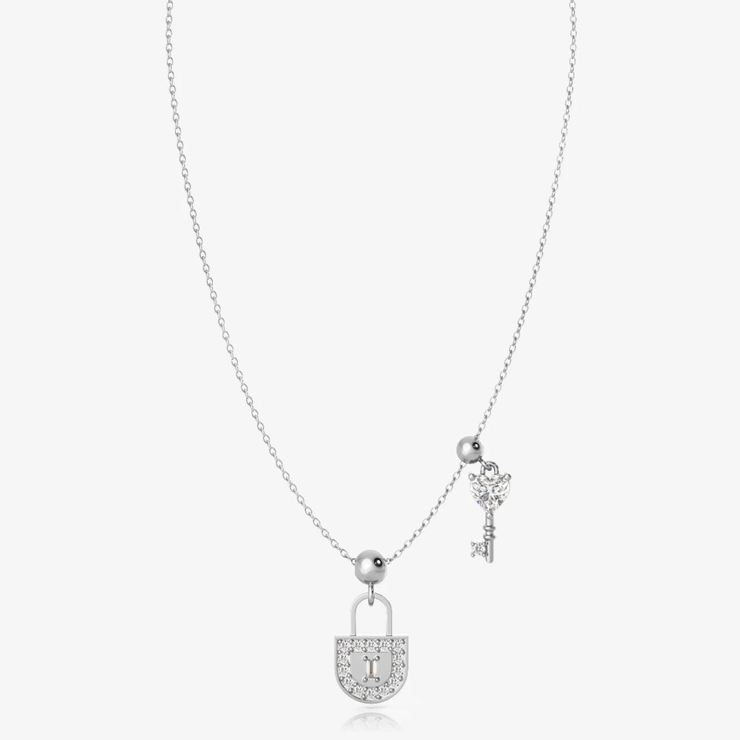Silver Lock & Key Necklace, Rhodium Plated