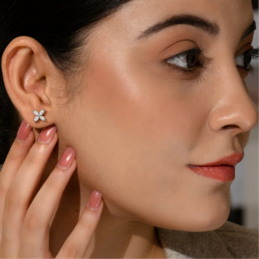 Silver Marquise Floral Earrings