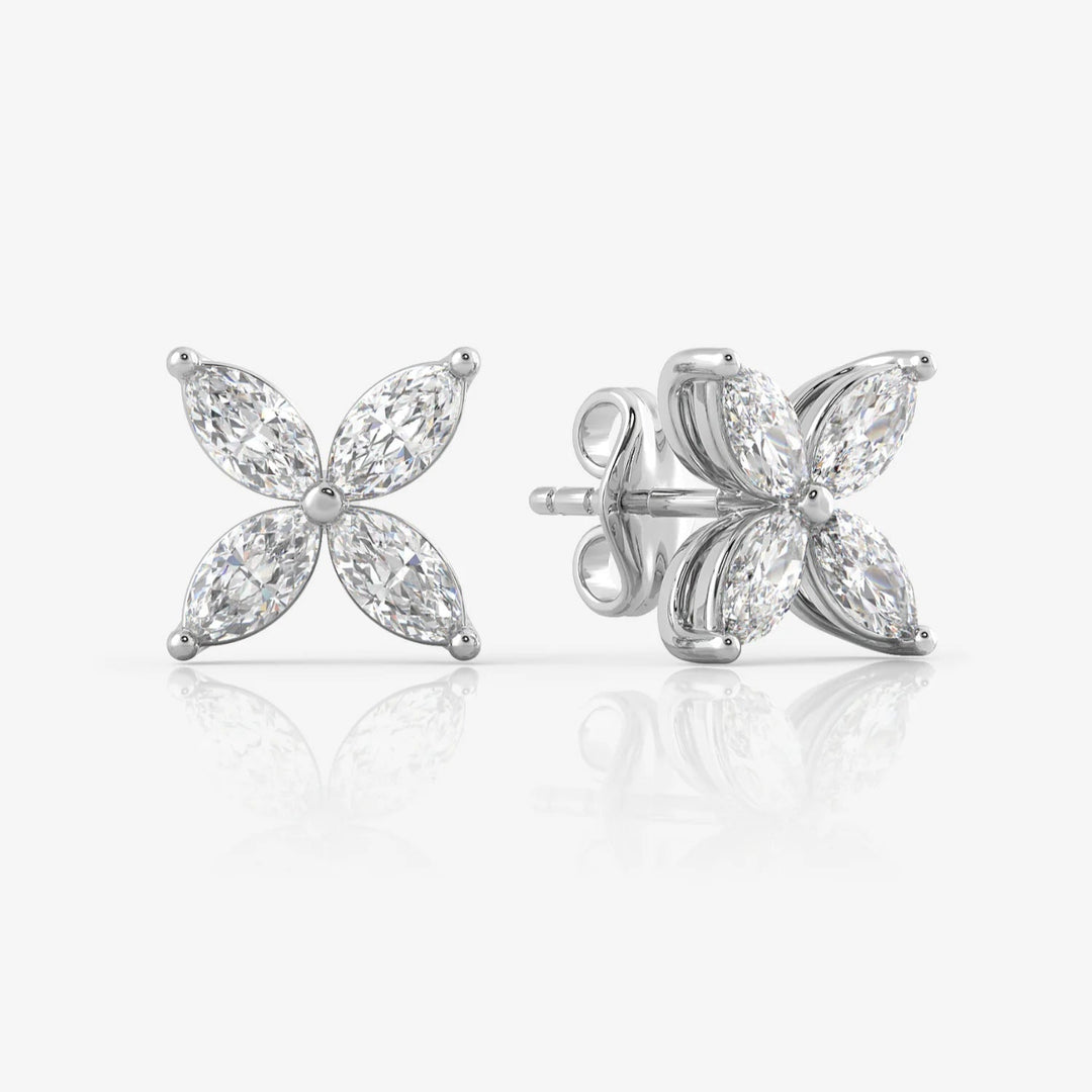 Silver Marquise Floral Earrings