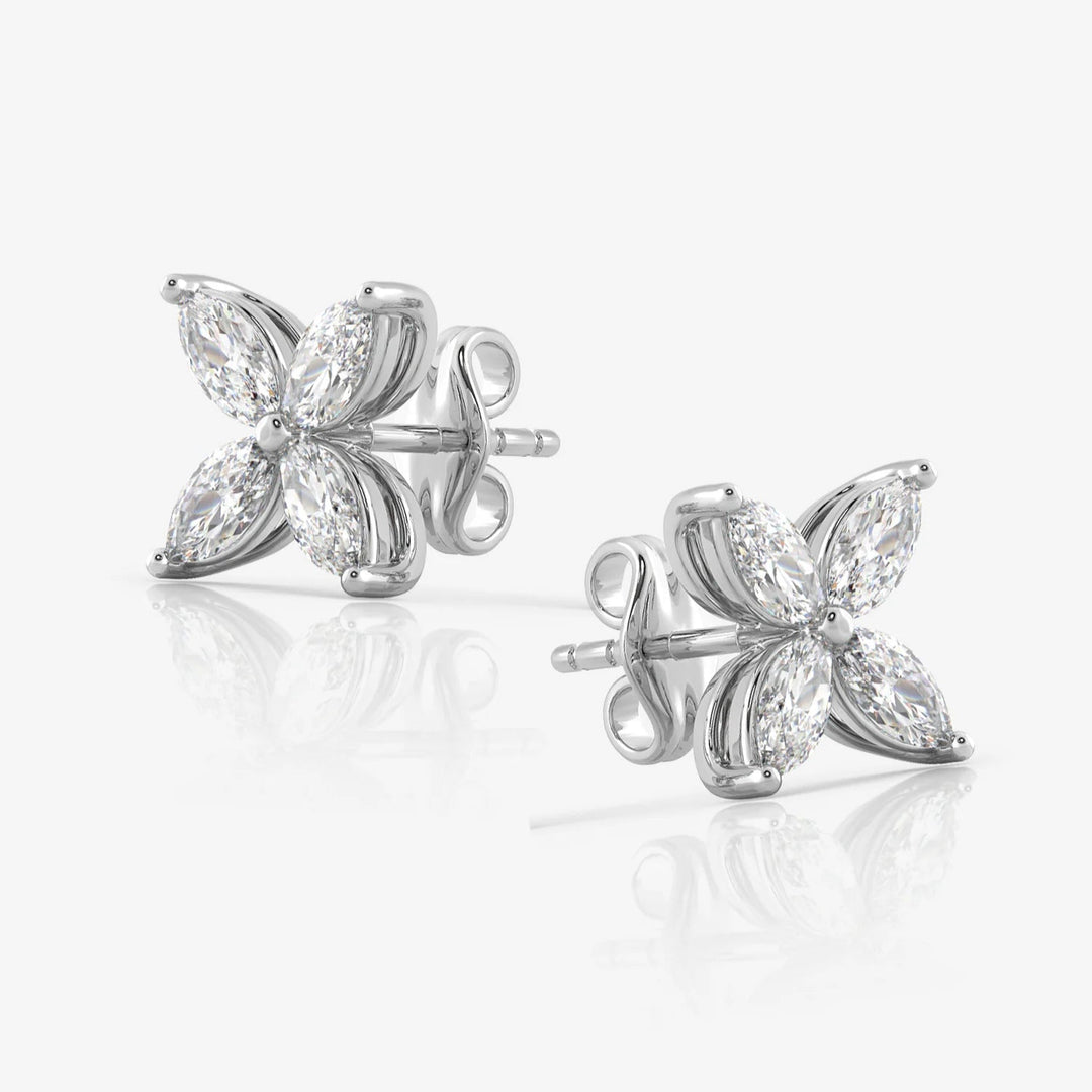 Silver Marquise Floral Earrings