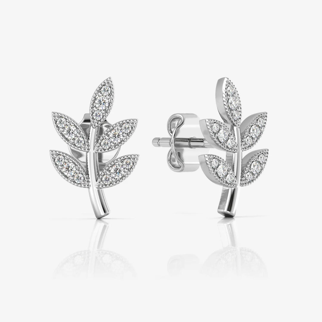 Silver Leaf Earrings, Rhodium Plated