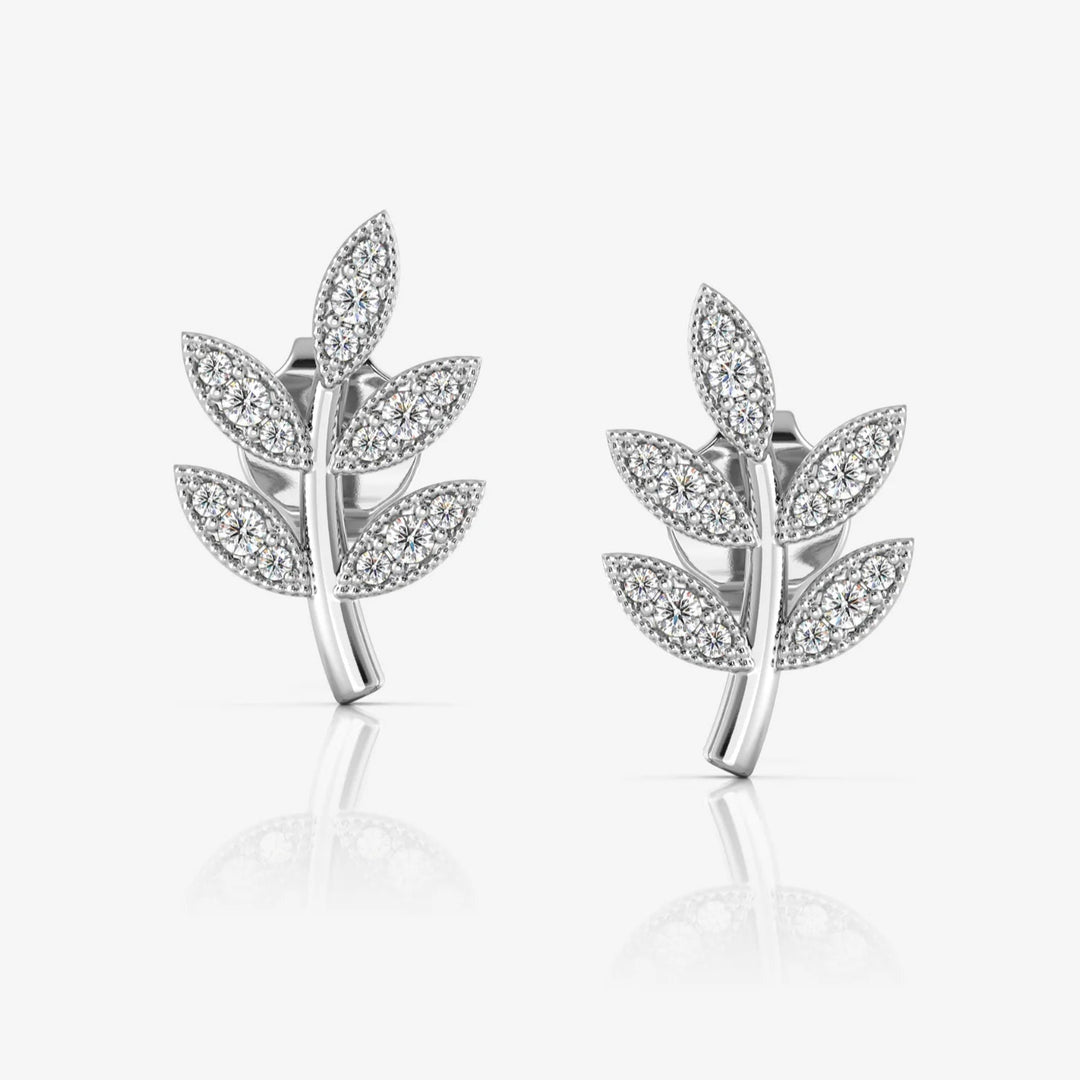Silver Leaf Earrings, Rhodium Plated