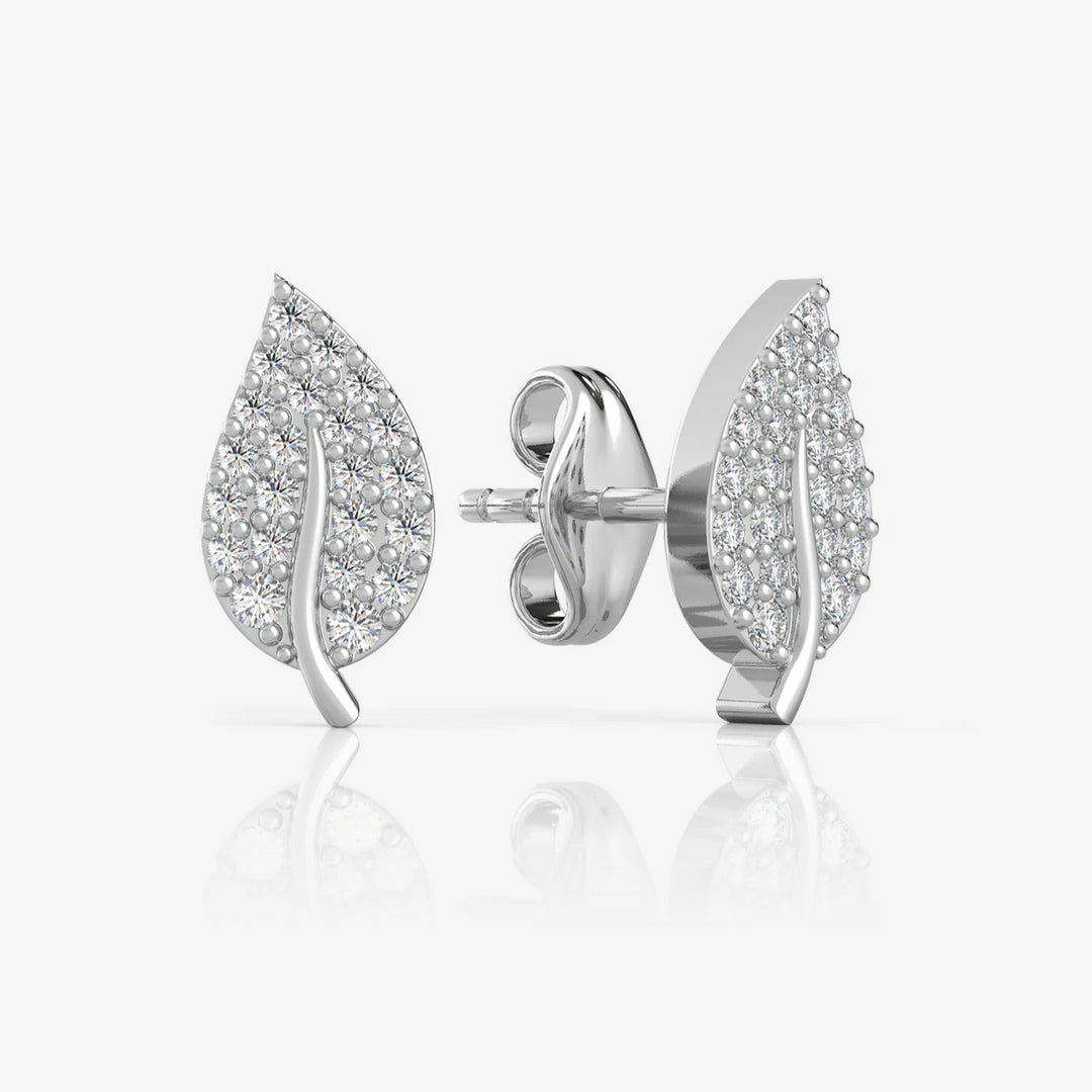 Silver Leaf Earrings, Rhodium Plated