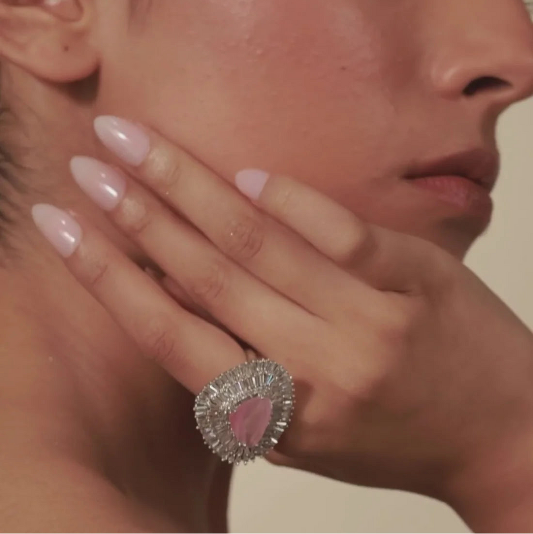 Cocktail Ring, Adjustable & Rhodium Plated