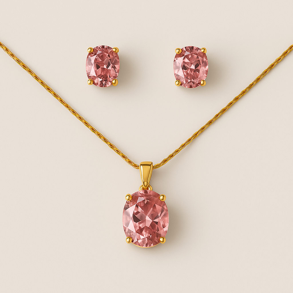 Elegant Pink Stone pendant & Stud Earrings Set