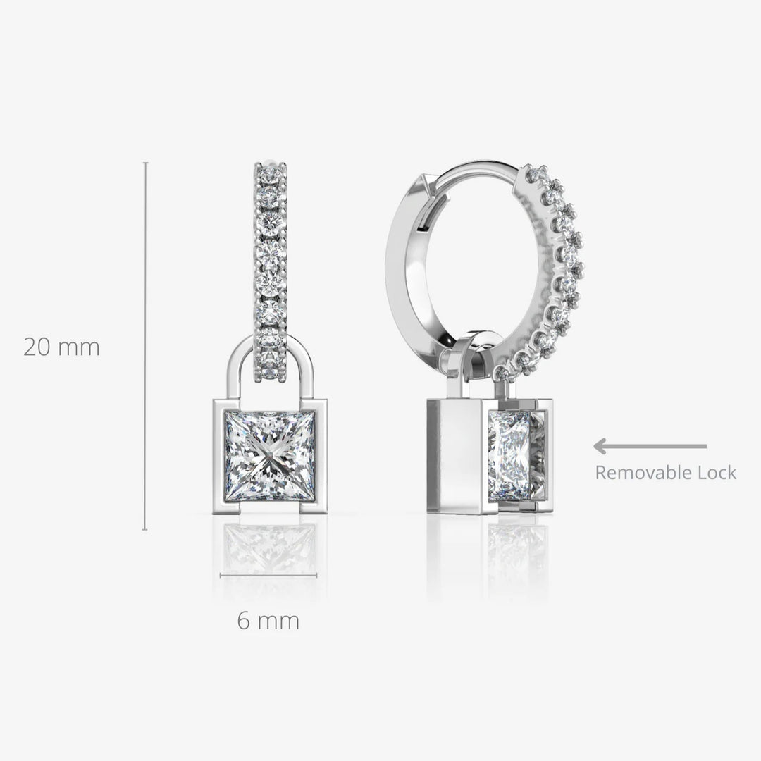 Silver Lock Hoop Earrings, Rhodium Plated