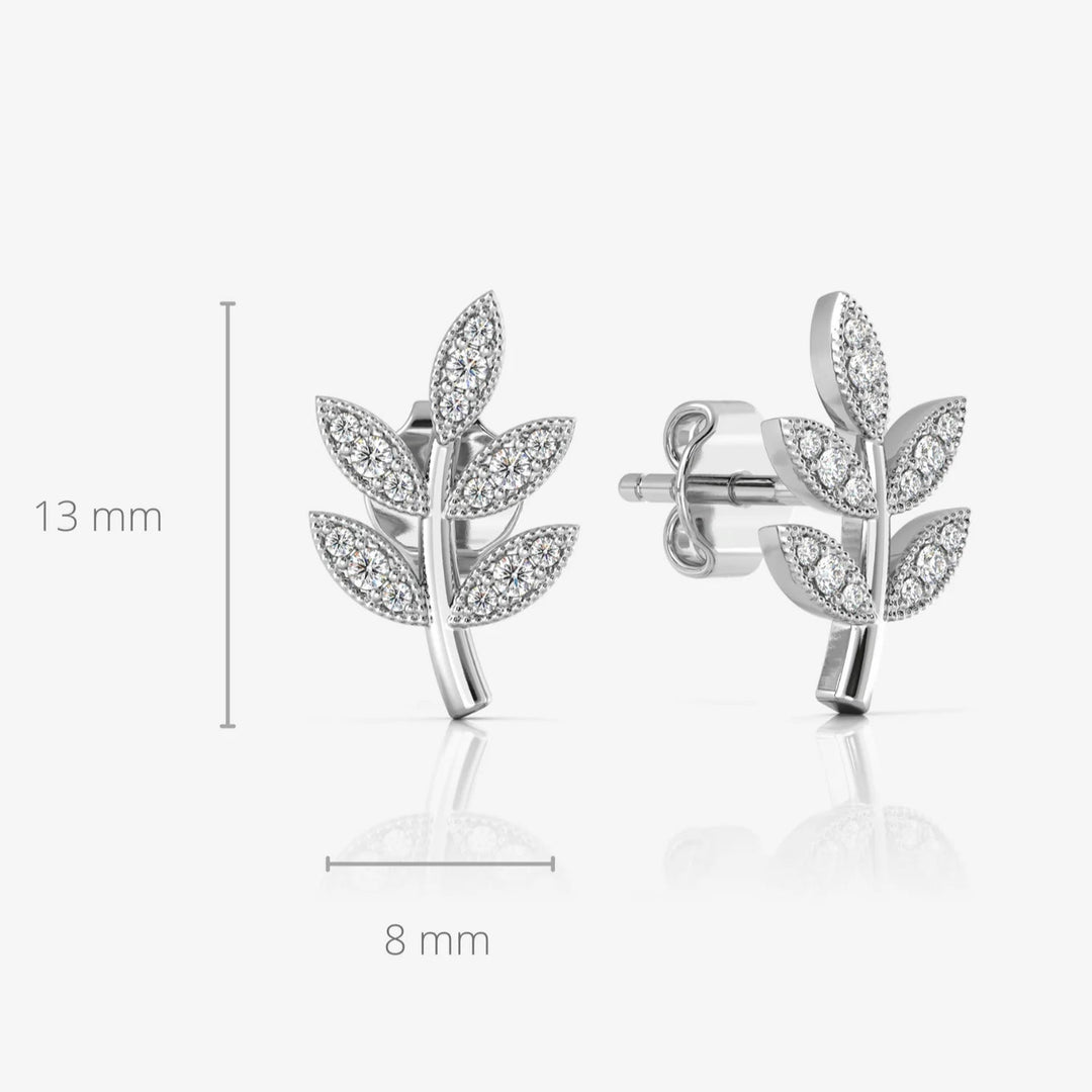 Silver Leaf Earrings, Rhodium Plated